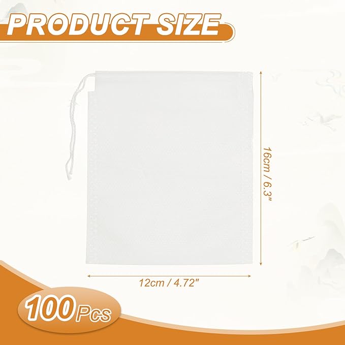 uxcell 100 Pcs Spice Bags for Cooking, 5x6 in Disposable Empty Tea Bags Muslin Non-Woven for Loose Leaf Tea Sachet Straining Soups Herbs, White - Bloomnest