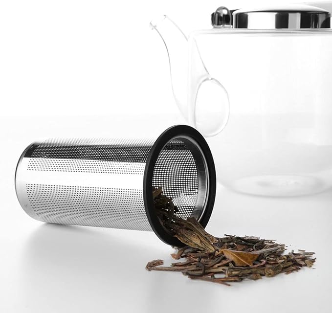 Viva Bjorn Borosilicate Glass Tea Pot for Stovetop with Loose Leaf Tea Infuser Mesh - 40 ounce/1.18 Liter - Modern Teapot Features Stainless Steel Handle and Vented Lid, Tea Maker for Blooming