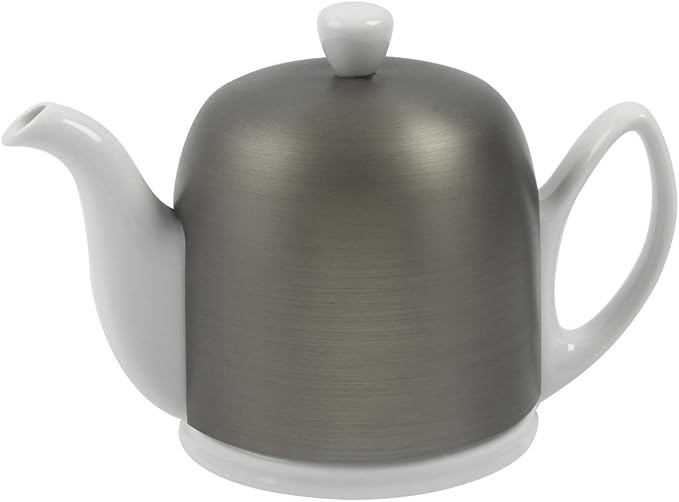 Degrenne Salam Luxury French Tea Pot - Porcelain Teapot with Brushed Aluminum Cover, Ceramic Tea Kettle for Loose Tea, Removable Infuser, 6 Cup Capacity, 36oz - Aluminum - Bloomnest