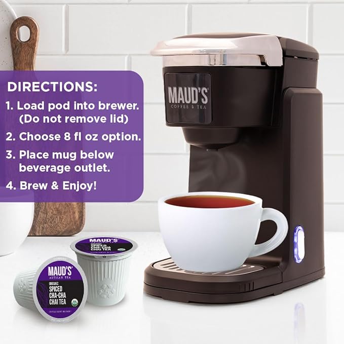 Maud's Organic Chai Tea Pods, 48 ct, Recyclable Single Serve Tea Pods – 100% Gourmet Blended Tea Leaves, Compatible with Keurig K Cups Maker - Bloomnest