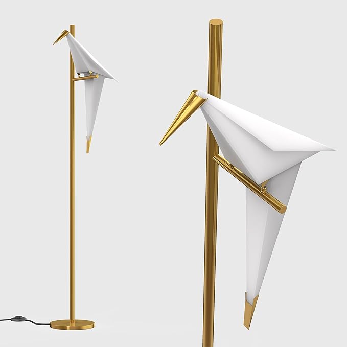 62 Inch Modern Bird Floor Lamp, Gold Swing Light Fixtures for Bedroom, LED Standing Lamp with Bird Shade for Living Room - Bloomnest