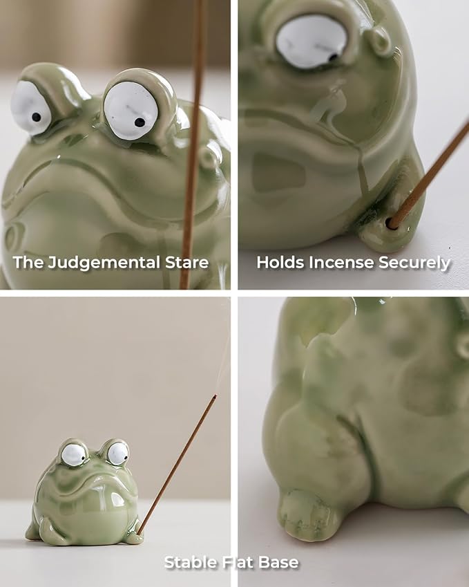 Cute Sassy Frog Incense Stick Holder - Handmade Ceramic Incense Burner with Playful Design for Home, Desk, Yoga, Meditation