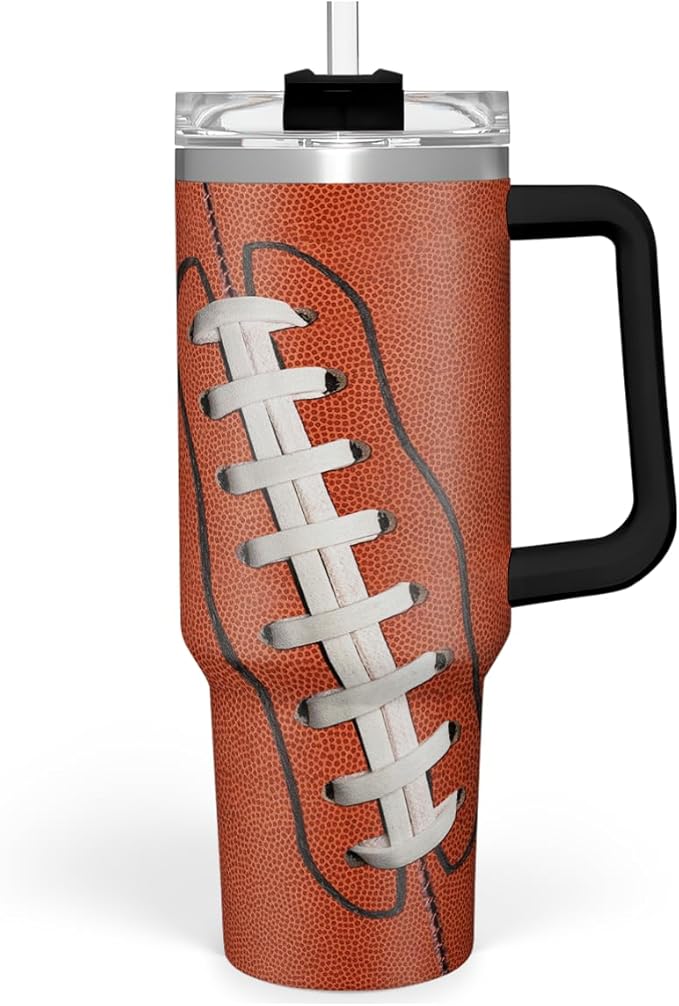 SANDJEST Football Tumbler with Handle 40oz Insulated Stainless Steel Cup with Lid & Straw, Travel Cup, Gifts for Men, Boys, Players, Coaches, Sports Lovers, Christmas, Birthday - Bloomnest