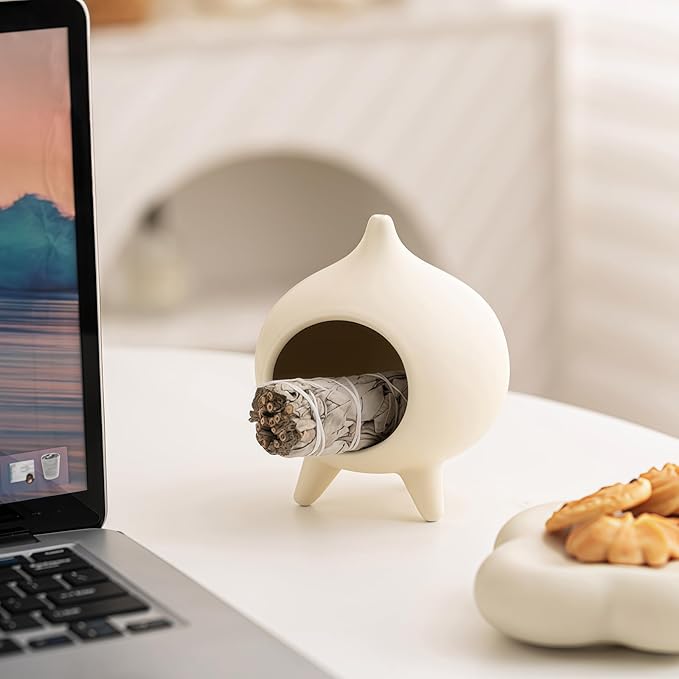 Handmade Ceramic Palo Santo Holder Burner & Sage Holder - Mini Tabletop Chiminea Burner Tray with Ash Catcher, Decorative Incense Holder for Spiritual Meditation & Yoga - Bloomnest