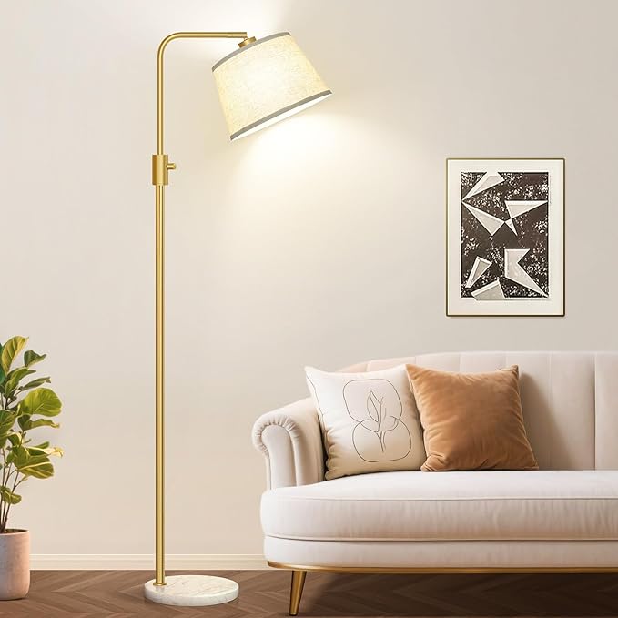 Nintiue Dimmable Gold Floor Lamp, 1000 LM LED Edison Bulb Included, Arc Floor Lamps for Living Room with Marble Base, Modern Standing Lamp Tall Lamps for Living Room Bedroom - Bloomnest