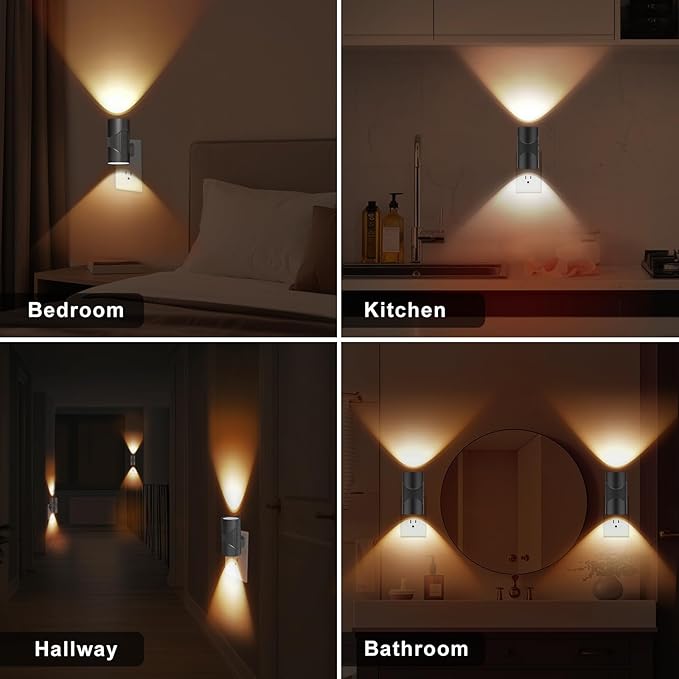 easuntec Night Lights Plug into Wall, Plug in Night Light, Night Light, Dusk to Dawn Light Sensor, 3 Light Modes, Dimmable Night Lights for Bedroom Bathroom Hallway Kitchen Stairs (Black, 2 Pack) - Bloomnest