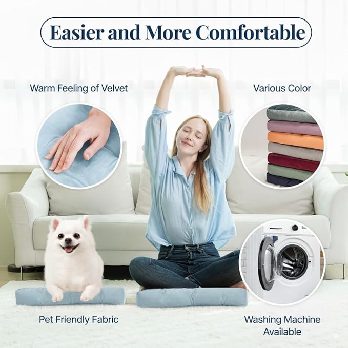 Velvet Floor Pillow Set of 2, Square Large Pillows Seating for Adults, Tufted Cushions for Meditation, Yoga Tatami Living Room Chair, Machine-Washable & Dryer-Safe, Pastel Blue, 22x22 Inch - Bloomnest