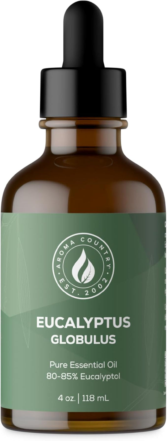 Aroma Country 100% Pure Eucalyptus Essential Oil – Organic & Undiluted Diffuser Oil, Humidifier, Steam Room & Shower Aromatherapy – Natural, Therapeutic Grade Oil for Skin, Sauna, & Home (4 Fl. oz) AromaCountry