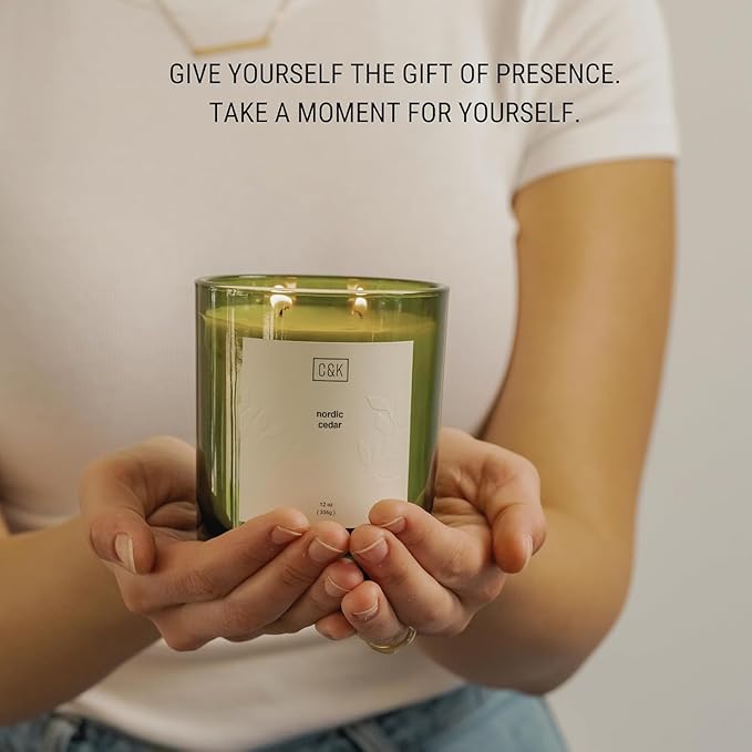 Craft & Kin Green Christmas Scented Candles | 12oz Premium Nordic Cedar Scented Candles for Men | Made with Natural Soy | Holiday Candle Gifts for Men and Women | Nature Collection - Bloomnest