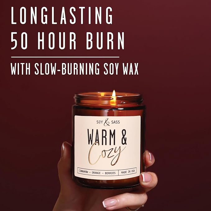 Christmas Candles, Fall Candles, Warm and Cozy' Soy Candle I Berries, Apple & Cinnamon I Infused w/Essential Oils I Warm n Cozy Home Decor I Winter and Holiday Candle I 50Hr Burn I USA Made - Bloomnest