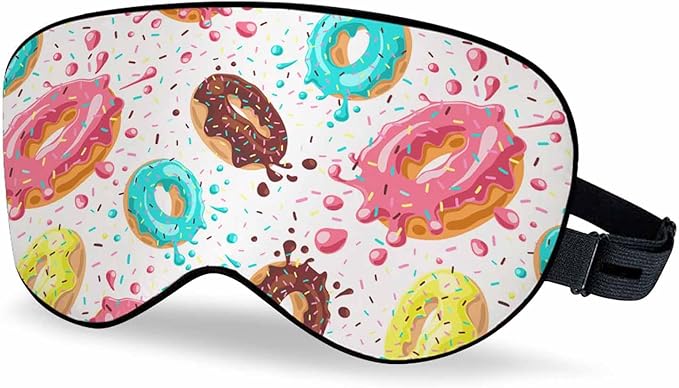 Donuts Sleep Eye Mask Pink Chocolate Lemon Blue Mint Glaze Falling Splashes Colored Glaze Sprinkles Men Women Sleep Mask with Adjustable Strap Eye Cover Eye Shade for Travel, Nap,Meditation - Bloomnest