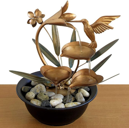 Bits and Pieces - Indoor Hummingbird Lily Fountain - Zen Tabletop Water Fountain - Bloomnest
