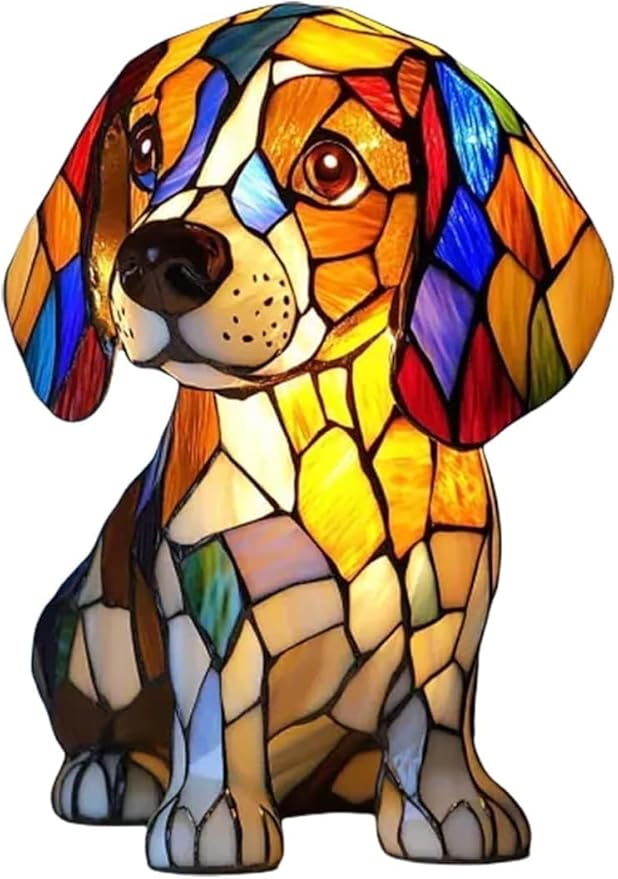Atlodas Beagle Lamp, Dogs Stained Resin Tabletop Night Light, Dog Series Art Night Light, Dog Stained Glass Lamp, 3D Cute Pet Themed LED Table Lamps, Gift for Lovers (#15) - Bloomnest