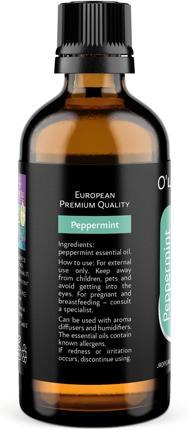 O'linear 3.4 Fl Oz Therapeutic Grade Peppermint Essential Oil for Diffusers for Home, Aromatherapy 100% Pure Mint Oil for Humidifiers, Natural Essential Oils for Candle Making SPA Steam Room Sauna - Bloomnest