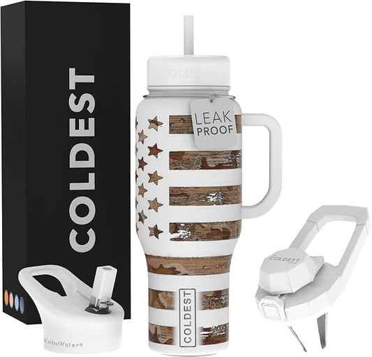 Coldest Tumbler with Handle and Straw - 100% Leak Proof Insulated Tumbler with Lid and Straw (3 Lids) - Stainless Steel Tumblers for Women & Men - Cup Holder Friendly Base, 36 oz (The Patriot) - Bloomnest