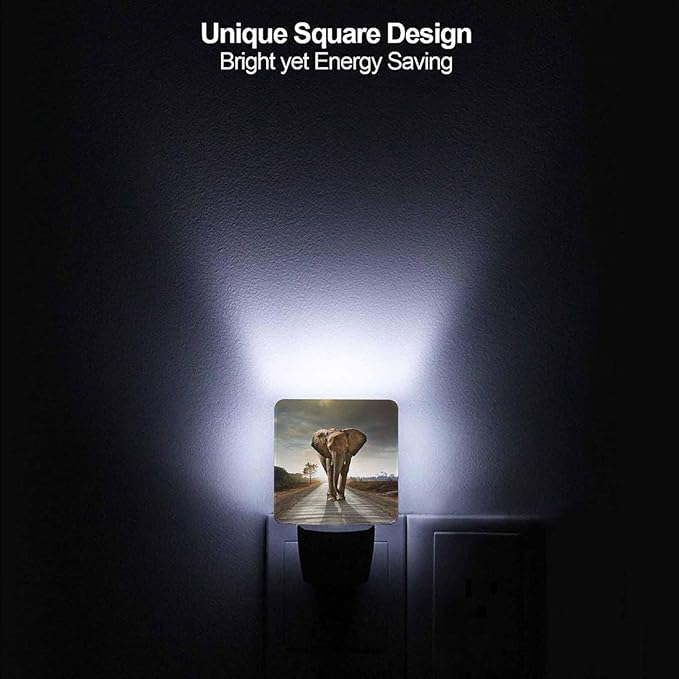 LED Night Light,Single Elephant Walking in Wild Road LED Night Light Plug into Wall with Dusk to Dawn Light Sensor White Energy Efficient Nightlight for Bedroom Hallway Living Room Kitchen - Bloomnest