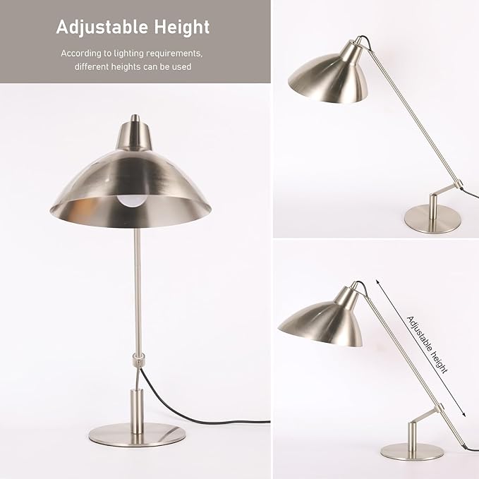 Desk Lamp Modern Industrial 100% Metal Table Lamp 22", Soft White Light (3000K) with Adjustable Switch, Ideal for Office Bedroom Study Room Living Room Nightstand Bedside Lamps Nickel - Bloomnest