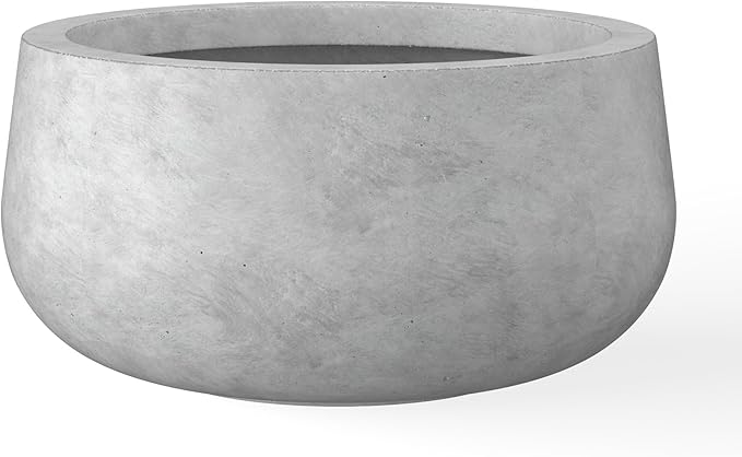 Kante 19.6" Dia Round Concrete Planter, Cement Plant Pots with Drainage Hole and Rubber Plug for Outdoor Indoor Garden Home, Modern Curvaceous Design, Natural Concrete - Bloomnest