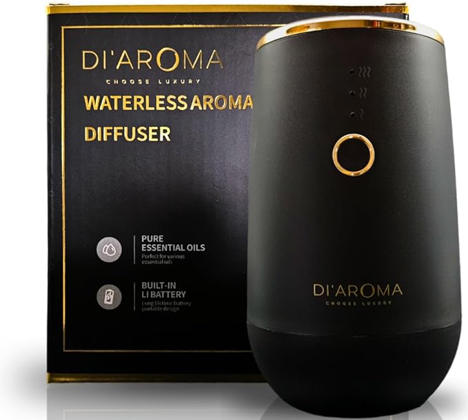 Waterless Essential Oil Diffuser – Portable Nebulizing Aroma Oil Diffuser for Car, Home & Office, USB Rechargeable, Silent Operation, No Water Needed, Di'Aroma (White) - Bloomnest