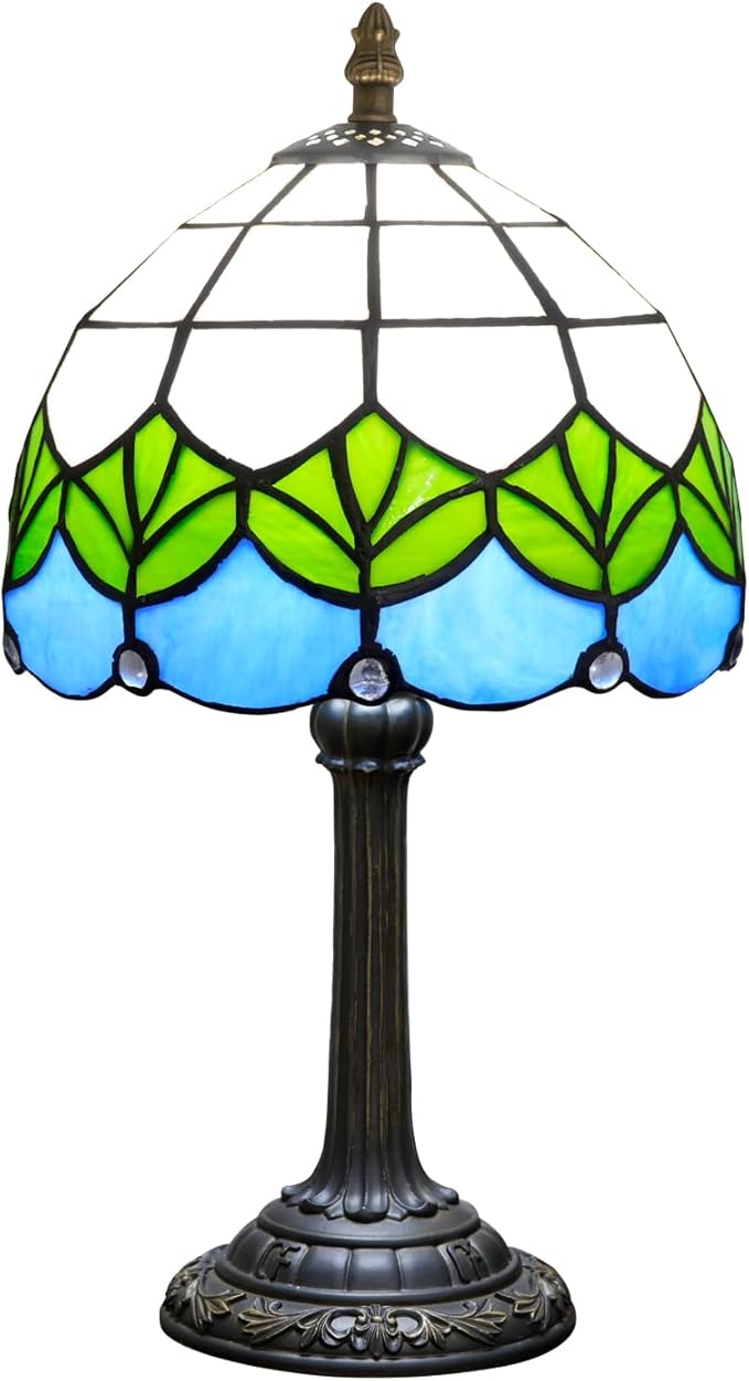 Small Tiffany Lamp Stained Glass Table Lamp Elegant Lovely Retro Style Green Lotus Leaf Bedside Nightlight Nightstand Bedroom Home Decoration Antique Living Room Office Interesting Lamp - Bloomnest