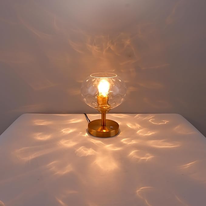 Touch Control Hammered Glass Table Lamp Brass Gold Portable Dimmable Brightness Small Nightstand Light 3-Way Stepless Dimming Bedside Bedroom Living Room (Clear Glass & Gold) - Bloomnest