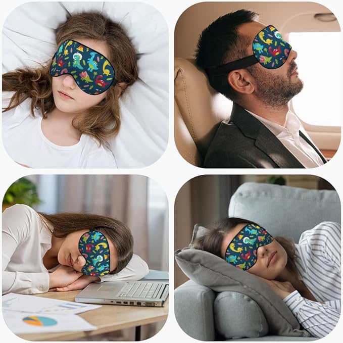 Cute Dinosaurs Sleep Eye Mask Children Print Palm Tree Animal Green Blue Red Silk Eye Mask Sleeping Soft Eye Shade Cover for Men Boy Girl Airplane Travel with Elastic Strap - Bloomnest