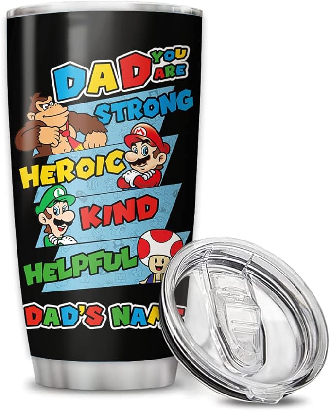Custom Super Daddio Dad You Are Personalized Tumbler Cup Father's Day Gift, Gift For Dad, Father, Papa, Grandpa 20oz Insulated Coffee/Tea Tumbler with Lid - Bloomnest