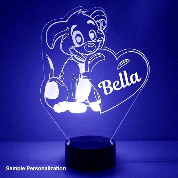 Custom Puppy with Heart LED Sign Night Light Lamp with Remote, Light Up Display with Personalized Name or Image, Customized, Made in The USA, Clear Acrylic Home Decor Design with 16 Colors, 4 Modes - Bloomnest