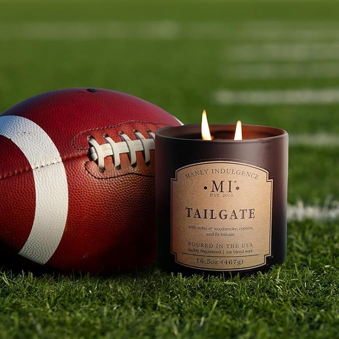 Manly Indulgence Tailgate Scented Candles for Men, 2 Wick, 16.5 oz Premium Soy Blend Wax, 60H Burn, Candles for Home Scented - Made in The USA - Bloomnest
