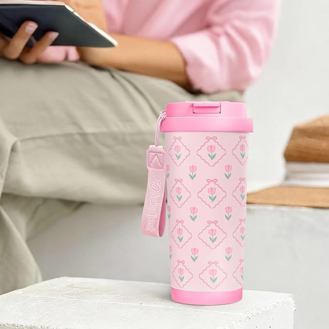 Tulip Tumbler - Stainless Steel 2-in-1 Lid Coffee Tumbler 18 oz, Insulated Travel Mug Gift for Women Girls Teen Mother, Birthday Christmas - Bloomnest