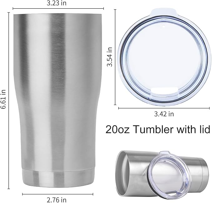 DOMICARE 20oz Tumbler with Lid Stainless Steel Tumblers Bulk, Double Wall Vacuum Insulated Coffee Travel Mug, 1 Count (Pack of 1) Stainless Steel - Bloomnest