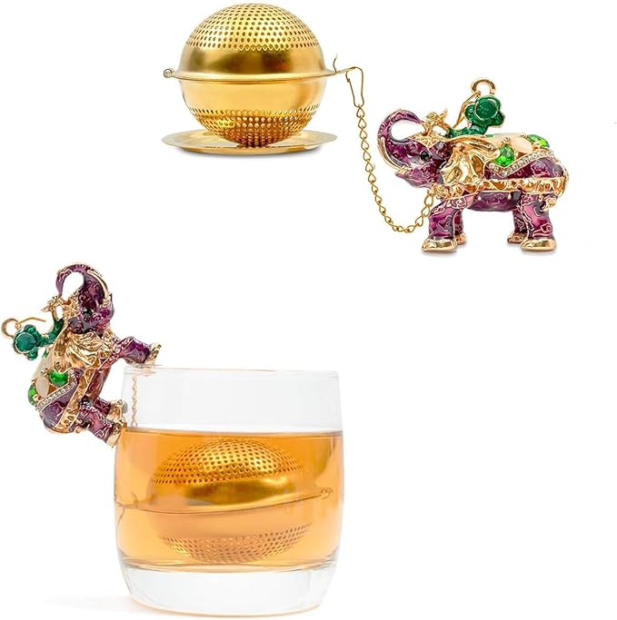 Stainless Steel Metal Tea Ball, 1.37-inch Tea Strainer, Crystal Diamond Elephant Tea Infuser for Loose Leaf Tea Festival Gifting and Personal Use, Gift Box Packaging（Violet Color）