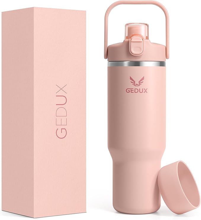 32 oz Stainless Steel Tumbler with Handle and Straw, Vacuum Insulated Water Bottle with 2-in-1 Lid (Chug/Straw) and Silicone Boot，Keeps Drinks Hot and Cold - Bloomnest