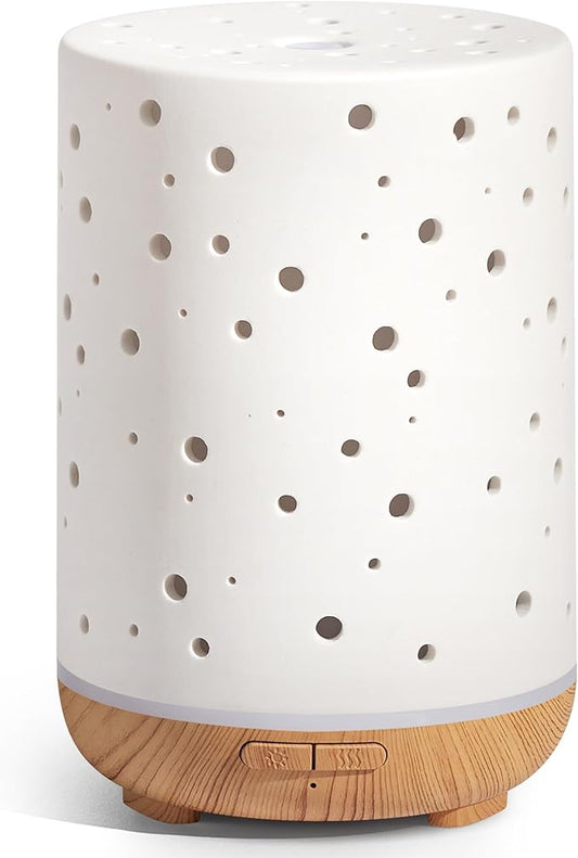 InnoGear Essential Oil Diffuser, 150ml Ceramic Ultrasonic Air Humidifier Cool Mist Aromatherapy Diffuser with 2 Mist Modes, Waterless Auto Off for Home Office, White - Bloomnest