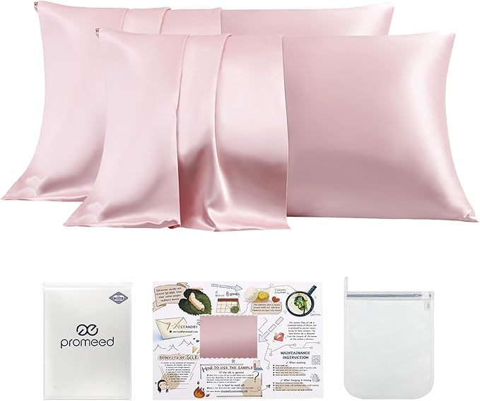PROMEED 100% Silk Pillowcase Set of 2 with Hidden Zipper, 23 Momme 3rd Gen Grade 6A+ Mulberry Silk Pillow Case 2 Pack for Hair and Skin, Soft and Breathable (King 20"x36", Pink) - Bloomnest