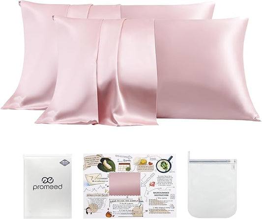 PROMEED 100% Silk Pillowcase Set of 2 with Hidden Zipper, 23 Momme 3rd Gen Grade 6A+ Mulberry Silk Pillow Case 2 Pack for Hair and Skin, Soft and Breathable (King 20"x36", Pink) - Bloomnest