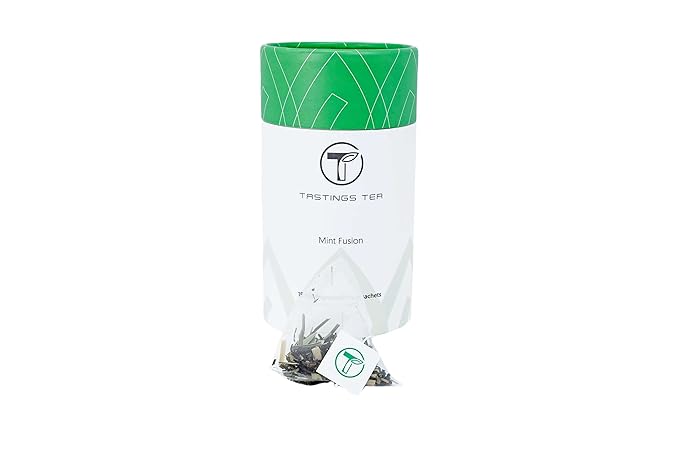 Tastings Tea Mint Fusion - 15 Biodegradable Sachets | Spearmint & Peppermint with Black Tea & Lemongrass Blend | Natural Pyramid Bags - Bloomnest