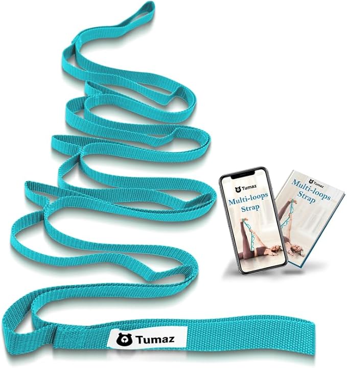 Tumaz Stretching Strap - 10 Loops & Non-Elastic Yoga Strap - The Perfect Home Workout Stretch Strap for Physical Therapy, Yoga, Pilates, Flexibility - [Extra Thick, Durable, Soft] - Bloomnest