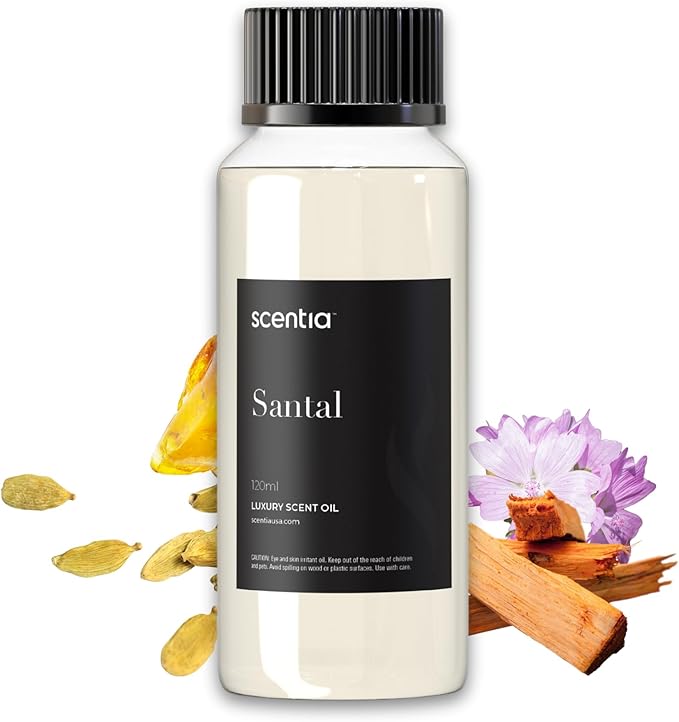 Scentia Santal Diffuser Oil 120ml – Luxury Santal-Inspired Oil – Cedarwood, Amber, Musk, Vanilla – Essential Oil Blend for Large Rooms, Cold-Air Diffusers, HVAC & Ultrasonic Use Scentia