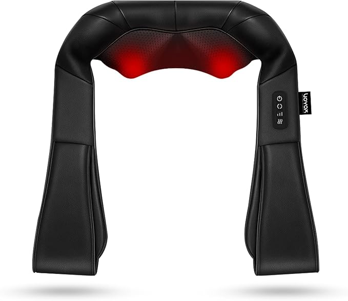 VOYOR-HEALTH Shiatsu Neck and Back Massager, Electric Deep Tissue 4D Kneading Massage with Heat for Shoulder, Lower Back, Leg and Body Muscle Pain Relief, Home & Office Use(Dark Black)