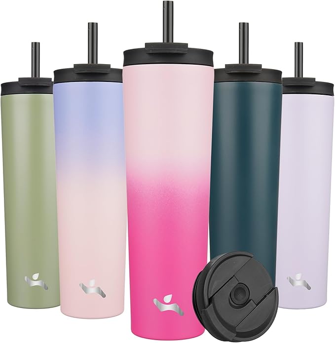 34 OZ Insulated Tumbler with Lid and 2 Straws Stainless Steel Water Bottle Vacuum Travel Mug Coffee Cup,Cherry - Bloomnest