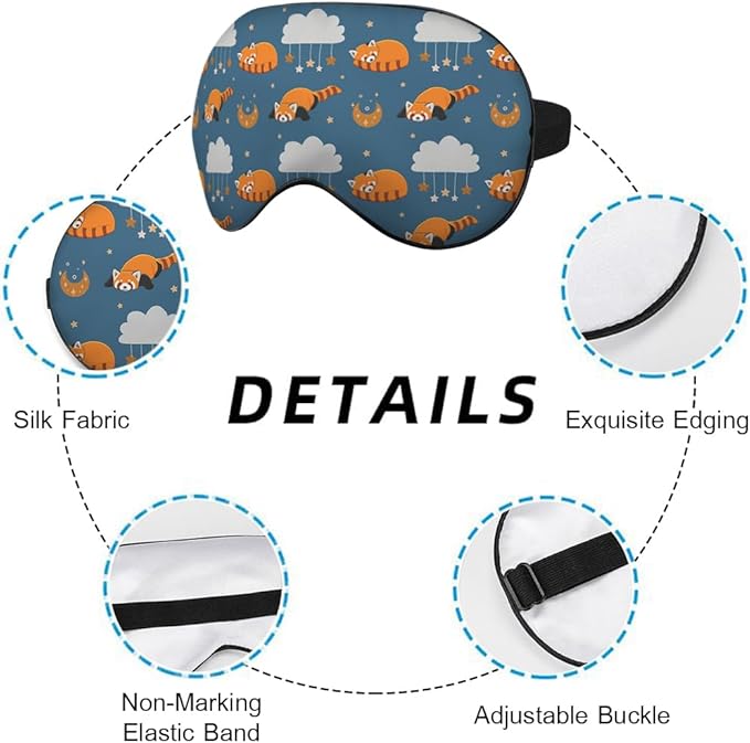 Red Panda Silk Sleep Mask Stars Moon Cloud Night Blue Sleeping Soft Eye Shade Cover for Men Women Boy Girl Airplane Travel with Elastic Strap - Bloomnest
