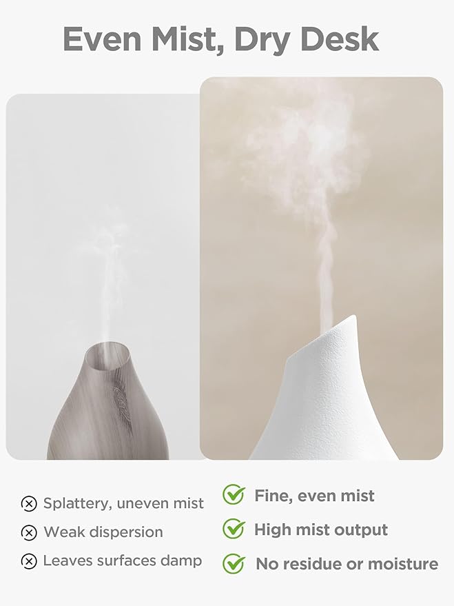 InnoGear Essential Oil Diffuser, 300ml Ceramic Diffuser for Home Handcrafted Stone Aromatherapy Diffusers Ultrasonic Cool Mist Humidifier Vaporizer 4 Timers, White Vase-Shaped Ceramic, Large - Bloomnest