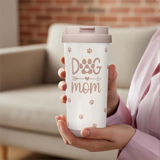 Dog Mom Tumbler - Stainless Steel 2-in-1 Lid Coffee Tumbler 18 oz, Insulated Travel Mug Gift for Dog Lovers Women Girls Mother, Birthday Christmas Mother's Day - Bloomnest