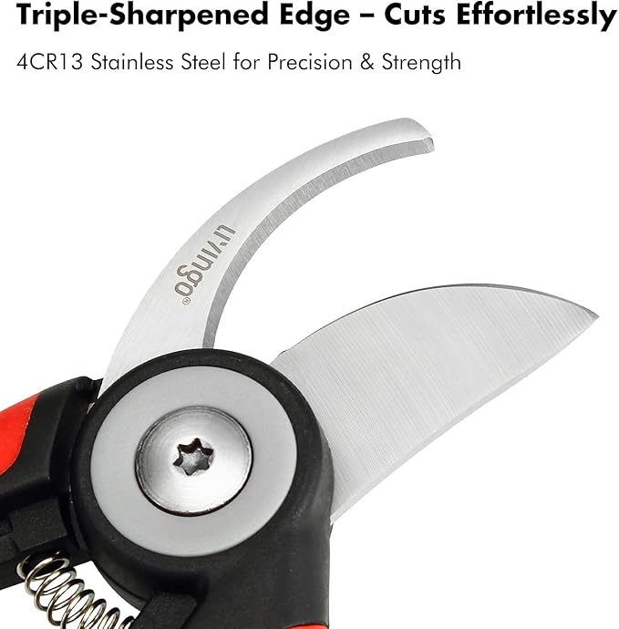 LIVINGO Bypass Pruning Shears - 8.2" Heavy Duty Garden Clippers with Curved Blades, Sharp Plant Scissors for Branches, Bushes & Shrubs, Ergonomic Handles, Spring Action - Bloomnest