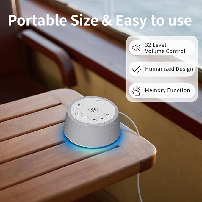 SoundLegend White Noise Sleep Sound Machines 30 Sounds 32-Level Volume 12 Colors Light 5 Timers Adjustable Light Brightness Compact for Everyone Travel Memory Function Gift