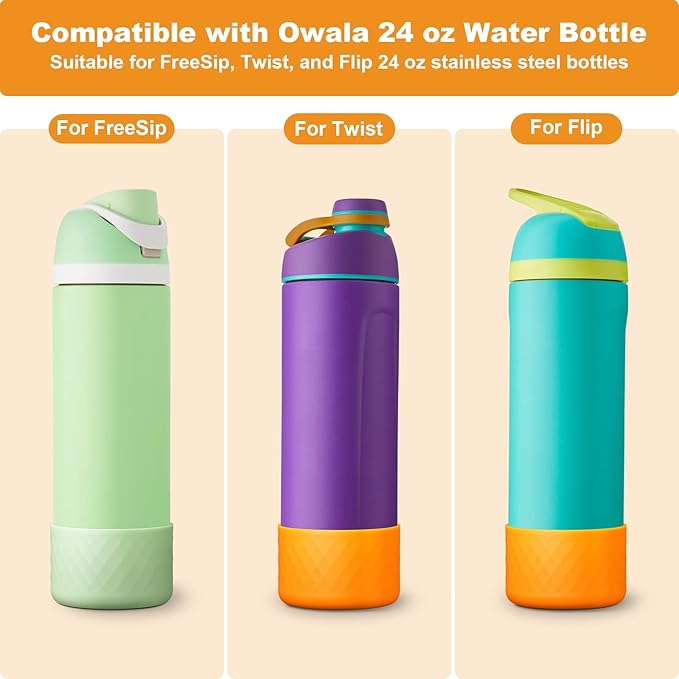 2PCS Silicone Water Bottle Boot for Owala 24oz 32oz 40oz, Anti-Slip Protective Sleeve Bottom Bumper Protector for FreeSip, Twist, and Flip Stainless Steel Water Bottles Alwenid