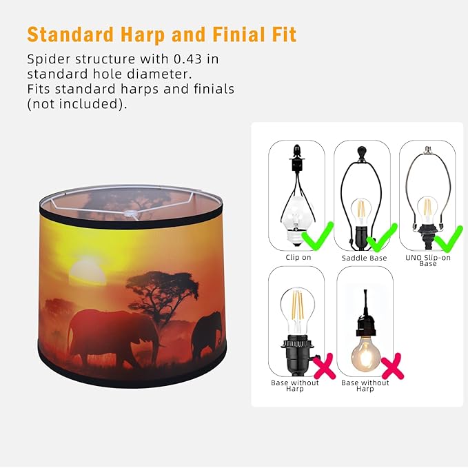 Brown elephant Printed Large Drum Lamp Shades set of 2. Easy Assembly.11.4"x13"x10" Barrel Lamp Shade for Farmhouse village Decoration.Replacement lamp shades for table lamps floor Lamps(Sipder Model) - Bloomnest