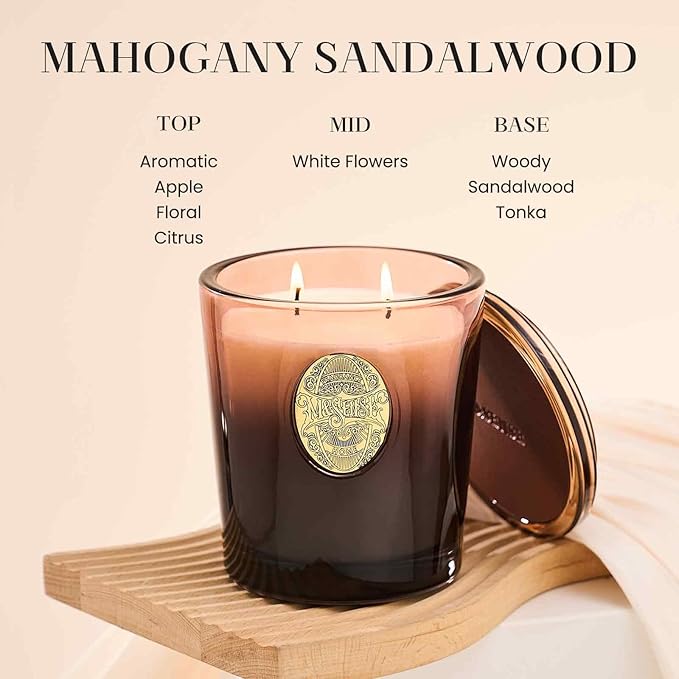 M&SENSE Large Two-Wick Soy Candle | Mahogany Sandalwood & Black Brown | 19.8 oz, 120H Burn Time | Luxury Scented Candle for Relaxation, Gifting, Home Décor | Ideal for Bedroom, Office, Party Ambiance - Bloomnest