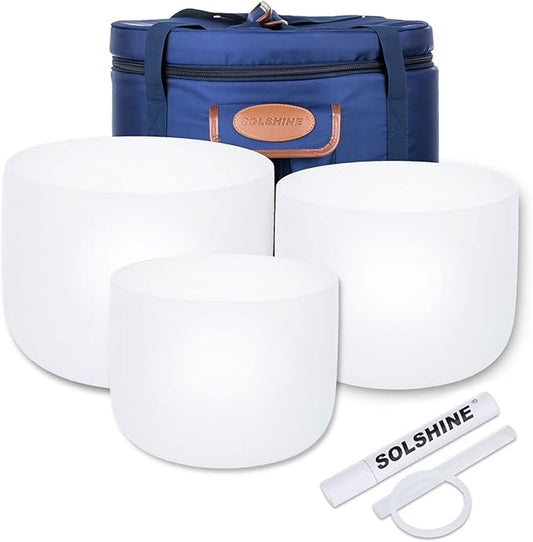 SOLSHINE 3PCS Crystal Singing Bowl Set 8 9 10 inch E G F Chakra Tuned With Singing Bowl Mallet Suede Strikers and O-rings - Bloomnest